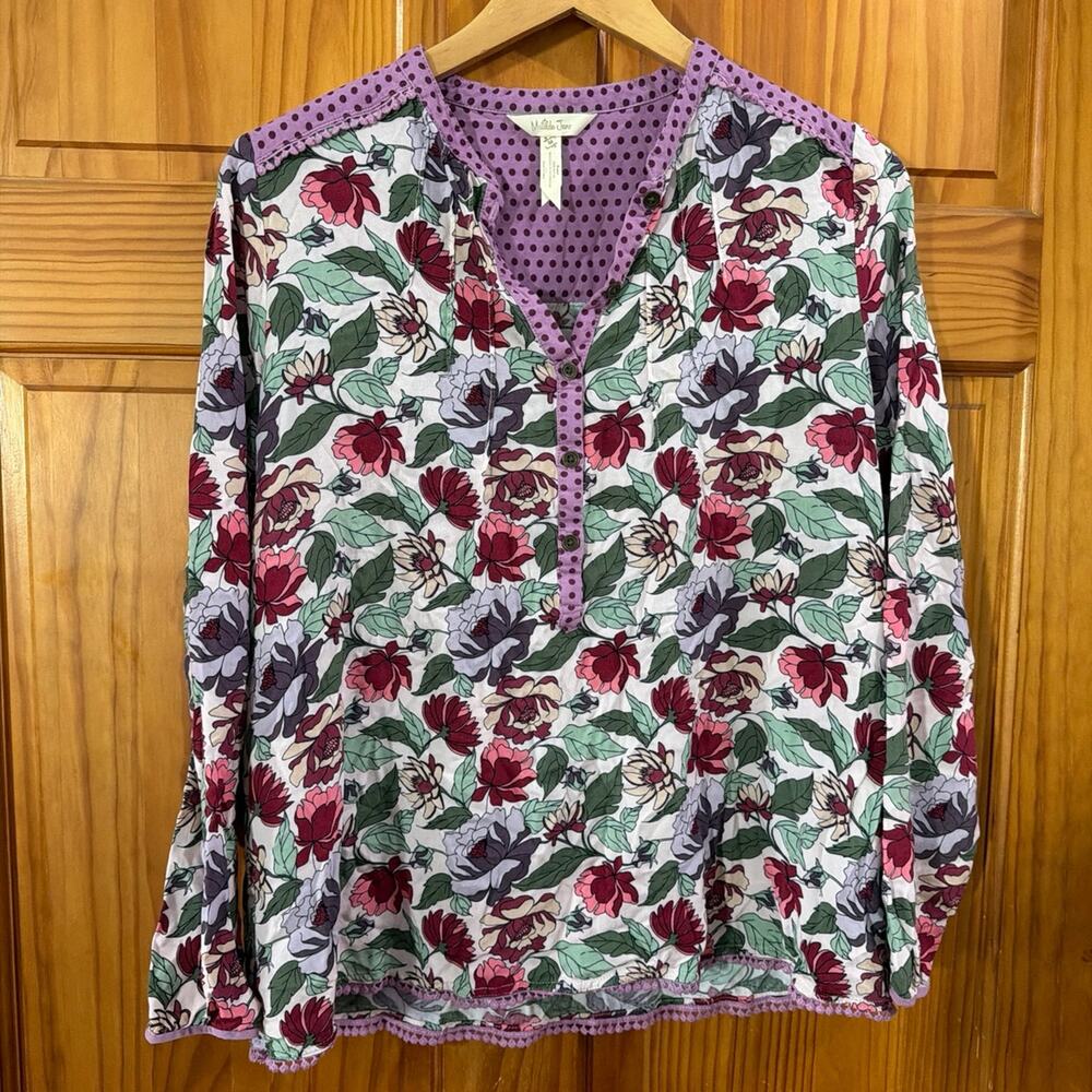 Women's Matilda Jane Floral Print Long Sleeve Button Down Blouse Size M